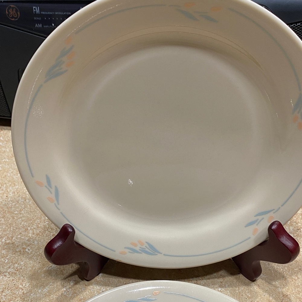 Corelle Set of 4 Windflower 7 1/4”bread Plates Sandstone, Peach & Light Blue